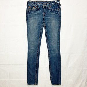 True Religion Womens Skinny Stella Jeans Size 26x34 Tall Low Rise Stretch USA